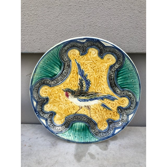 19th Century Large Belgium Majolica Bird Plate Wasmuel For Sale In Austin - Image 6 of 6