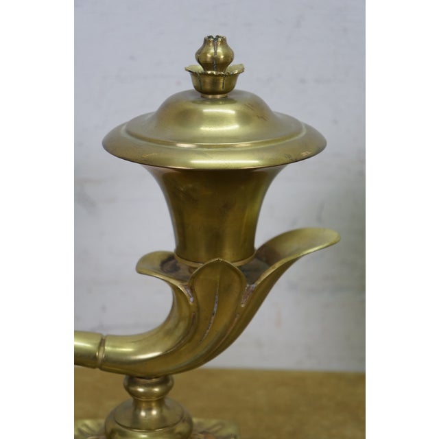 Antique Brass Regency Argand 2 Light Candlestick Candelabra Hurricane Lamps - a Pair For Sale - Image 6 of 18