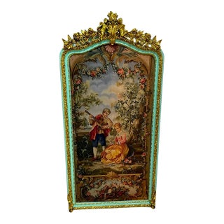 French Romantic Wall Art – Green & Gold Leaf Frame With Musical Couple Scene For Sale