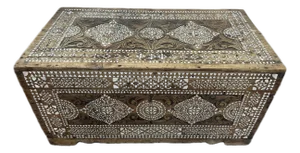 1920s Moorish Style Trunk Chest With Geometric Mother of Pearl Inlaid Design