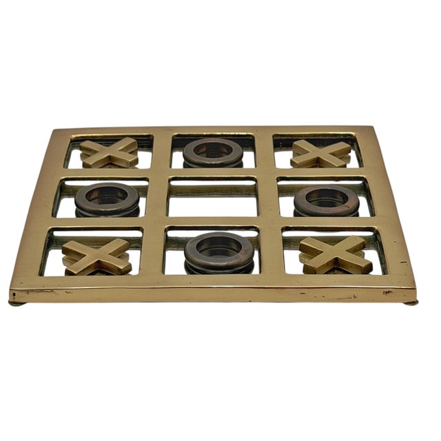 Mid-Century Modern Polished & Patinated Brass Noughts and Crosses (Tic-Tac-Toe) Game by Sarreid For Sale - Image 3 of 13