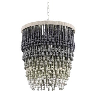 Palecek Solano Ombre Bead Pendant Chandelier ~ 5 Tier Beaded Gray Hanging Light For Sale