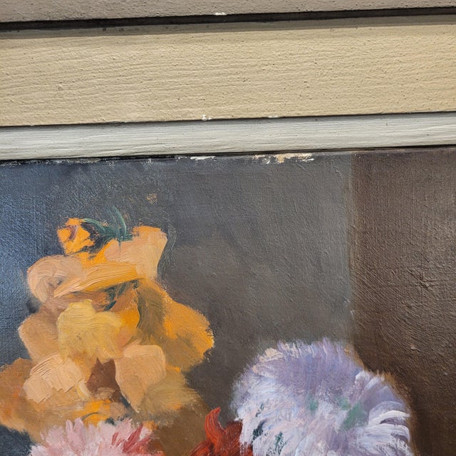 Red Pierre Wagner, Still Life with Flowers and Fruit, Early 20th Century, Oil on Canvas For Sale - Image 8 of 18