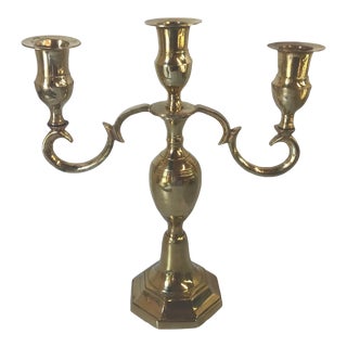 Vintage Brass Three Arm Candleabra For Sale