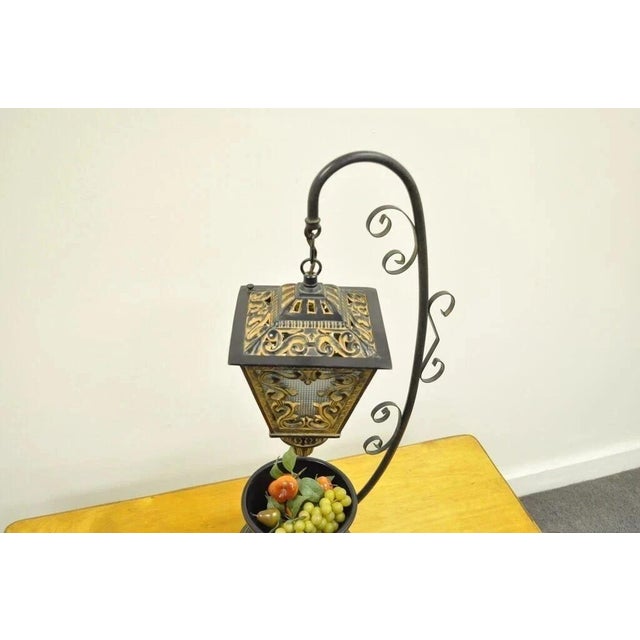 Vintage Italian Style Scrolling Metal Hanging Lantern Fruit Bowl Table Lamp For Sale - Image 4 of 9