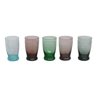 Mid 20th Century Aperitif Cordial Glasses Set of 5 Colorful Sipping Liqueur Small Shot Cups For Sale
