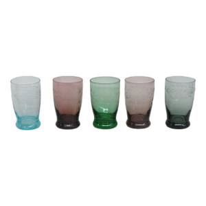 Mid 20th Century Aperitif Cordial Glasses Set of 5 Colorful Sipping Liqueur Small Shot Cups