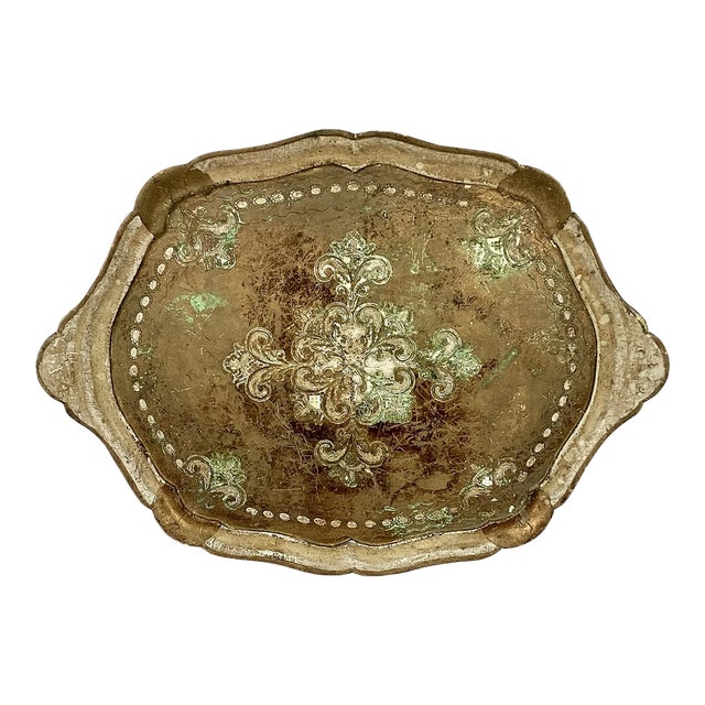 Italian Florentine Decorative Giltwood Serving Tray For Sale