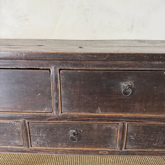 Antique Elm Wood Console With Painted Finish 7 Drawers 74" For Sale - Image 11 of 14