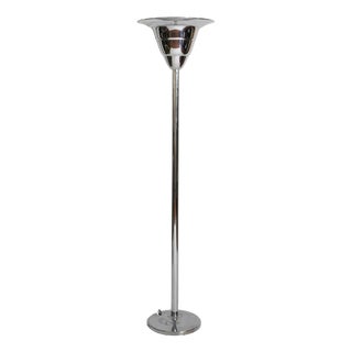 Art Deco Chromed Iron Basin Floor Lamp, 1930s For Sale