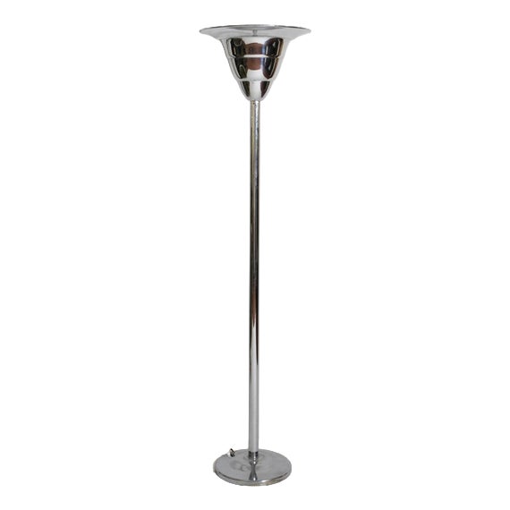 Art Deco Chromed Iron Basin Floor Lamp, 1930s For Sale