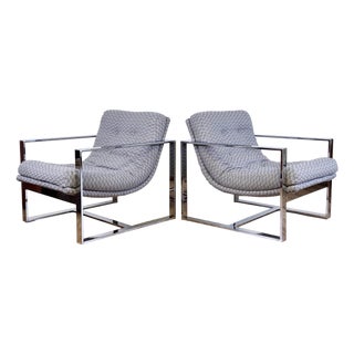 Vintage MCM Milo Baughman Style Chrome Slingback Lounge Chairs, a Pair For Sale