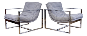 Vintage MCM Milo Baughman Style Chrome Slingback Lounge Chairs, a Pair