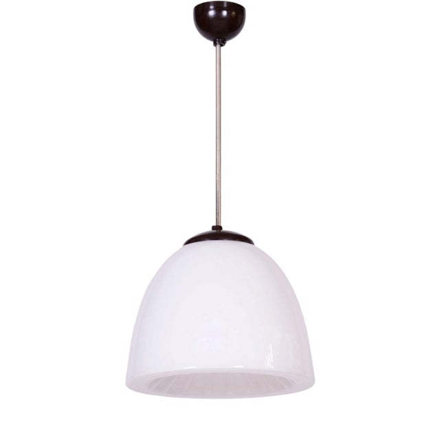 Mid-Century Modern Pendant Light in Chrome and Steel with Opal Glass, Czech, 1960s For Sale
