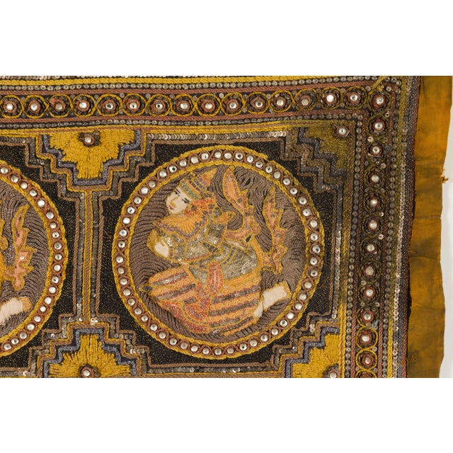 19th Century Orange and Yellow Antique Tapestry with Sequins For Sale - Image 5 of 12