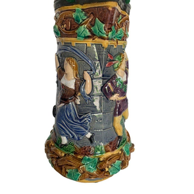 Late 19th Century 1876 Minton English Towered Jug With Pewter Lid & Medieval Dancers For Sale - Image 5 of 8