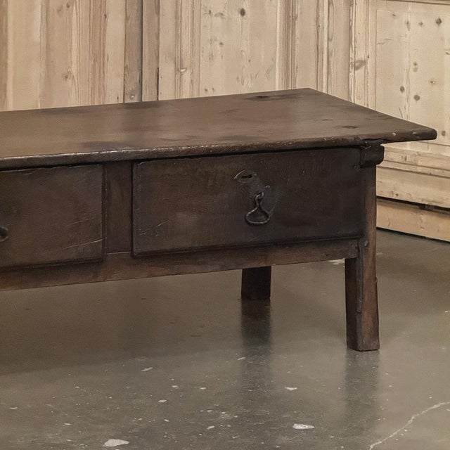 Wood 17th Century Rustic Spanish Oak Coffee Table With Hand Forged Hardware For Sale - Image 7 of 18