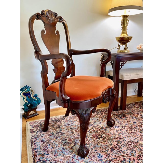 English 1980s Pair of Red Kindel Winterthur Collection Armchairs - a Pair For Sale - Image 3 of 12