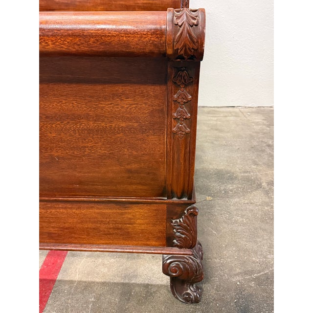Queen Size Empire Revival Style Carved Mahogany Sleigh Bed Frame For Sale - Image 12 of 12