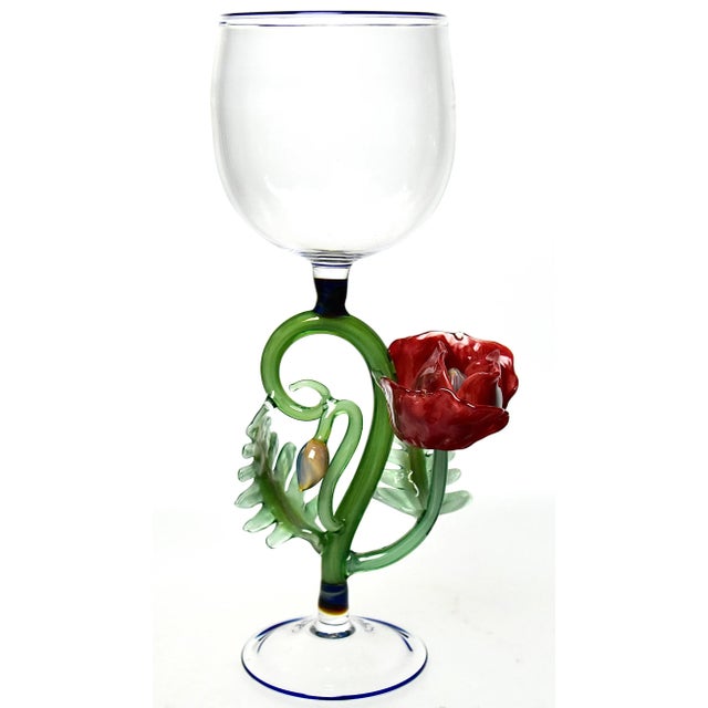 Set of 5 Art Glass Floral Goblets by Janis Miltenberg For Sale - Image 10 of 12