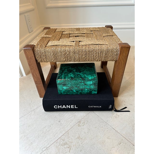 Vintage French Audoux Minet Style Handcarved Woven Rope & Oak Stool For Sale - Image 17 of 18