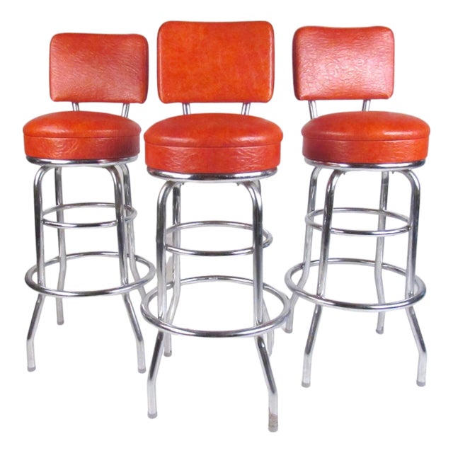 Mid 20th Century Modern Swivel Bar Stools - 3 Pieces For Sale