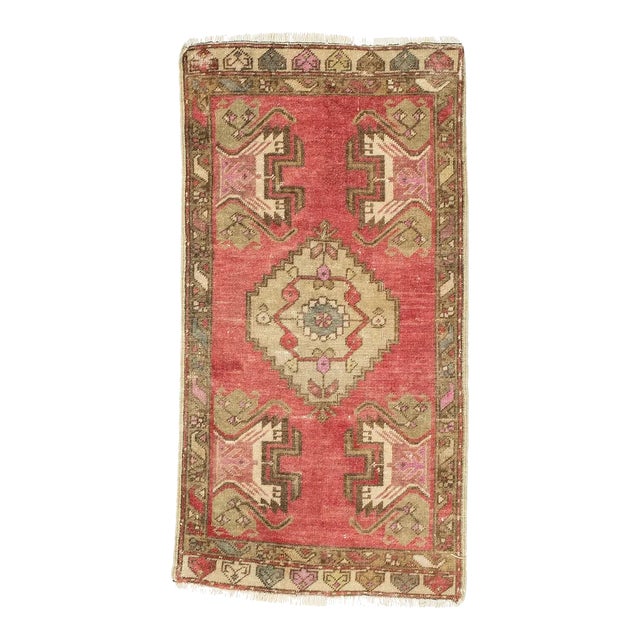 Red & Brown Vintage Mini Rug For Sale