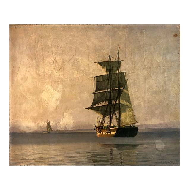 Signed 1915 Danish Marine Painting by Alfred Theodor Olsen (1854-1932) For Sale