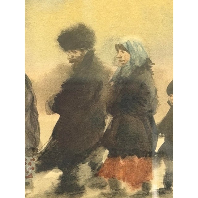 1920s Antique Watercolor of a Russian Winter Procession in Ornate Gilt Frame - Unsigned Unknown Artist For Sale - Image 5 of 17