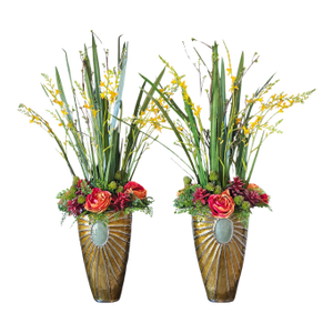 Late 20th Century Pair of Large John-Richard Hollywood Regency Gilt Decorative Vases With Botanical Arrangements