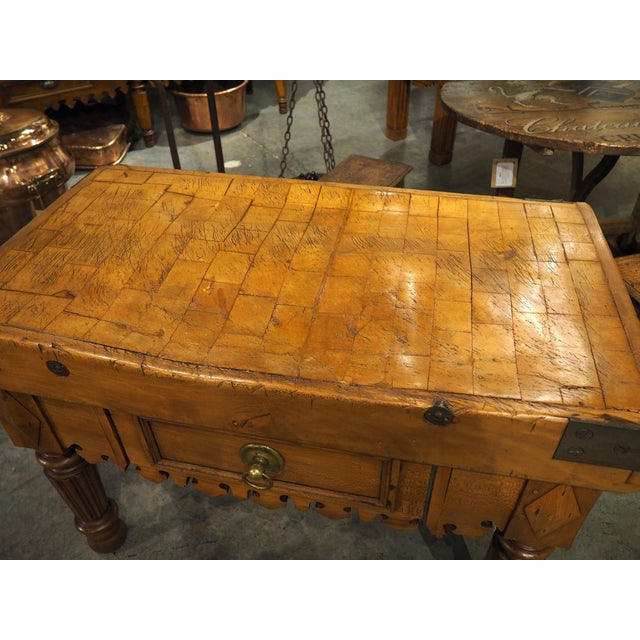 Antique French Kitchen Butcher Block Table With Drawer, Circa 1880 For Sale - Image 4 of 18