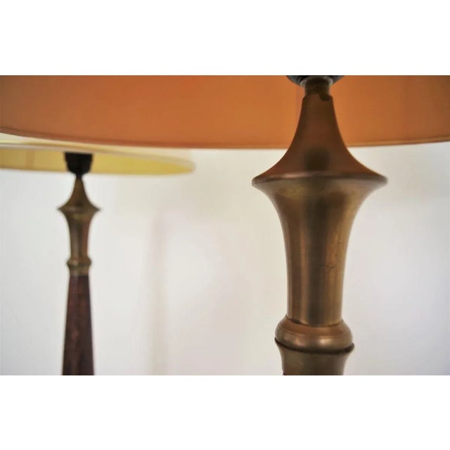 Metal Mahogany, Brass & Cotton Hats Tale Lamps from Abat Jour, 1950s, Set of 2 For Sale - Image 7 of 18