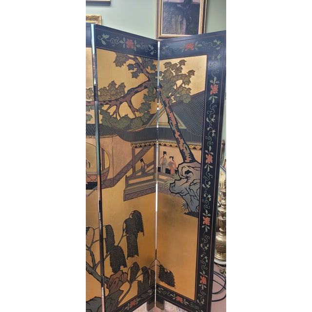 Vintage Chinese Sculpted Four Part Folding Screen For Sale - Image 15 of 18