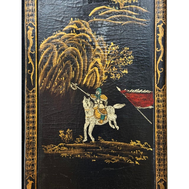 Antique Early 20th Century Chinese Hand-Painted Coromandel Gilded Screen For Sale In Kansas City - Image 6 of 17
