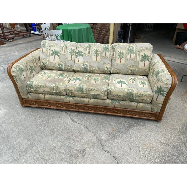 Bamboo Sofa With Palm Tree Upholstery Chairish