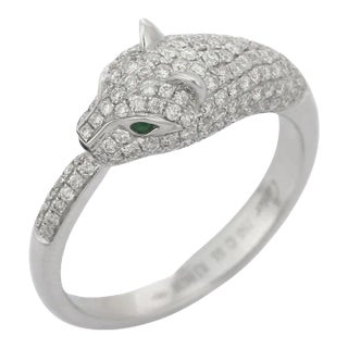 18k White Gold Emerald Sapphire & Diamond Cluster Panther Ring Size 7 For Sale