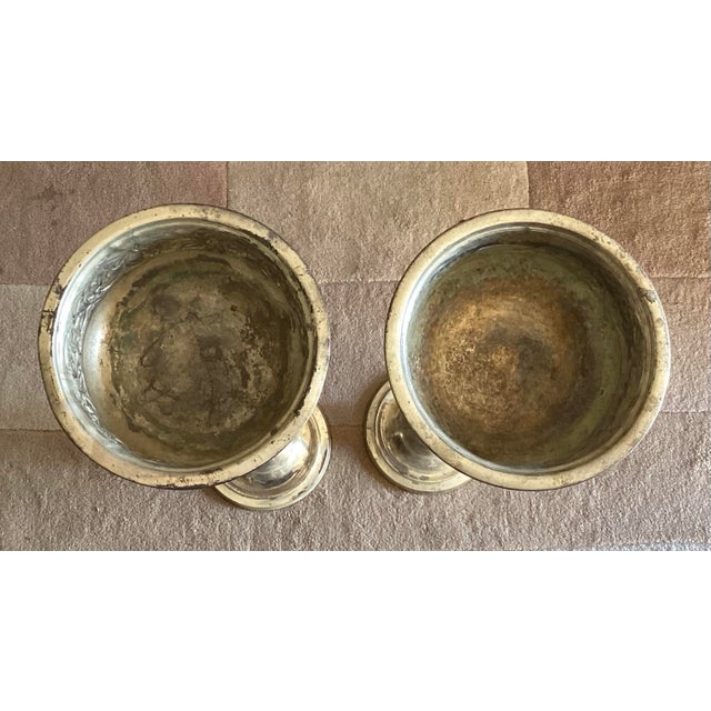 Metal Vintage Pair of Silver Plate Church Altar Baptismal Holy Water Font, 31 1/4” For Sale - Image 7 of 9