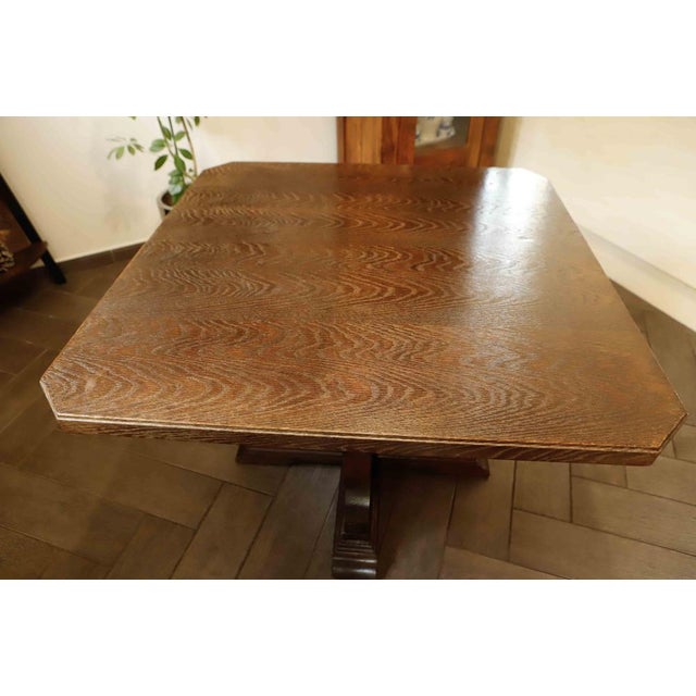 Wood Rustic Oak Table with Central Base, 1920s For Sale - Image 7 of 17