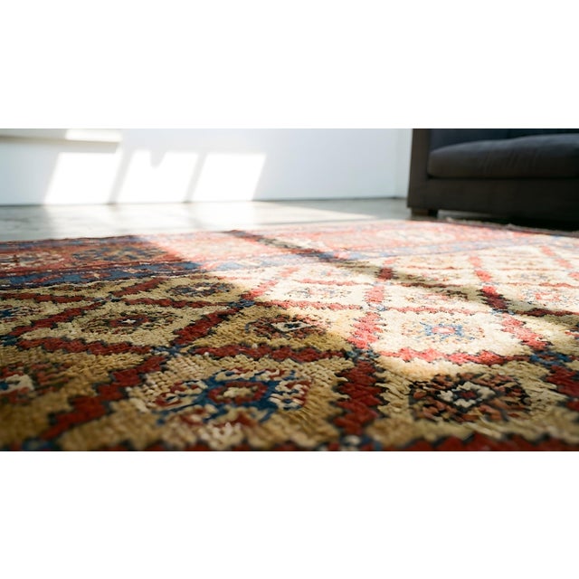 Canary Yellow 1880s Yellow Diamond Antique Nw Persian Rug 4'4" X 11'6" Handmade Wool Carpet For Sale - Image 8 of 9