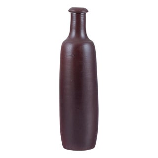 Mid-20th Century French Ceramic Vase Slender Form in Brown Glaze For Sale