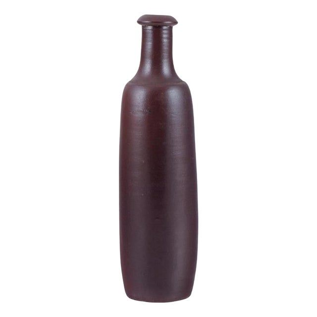 Mid-20th Century French Ceramic Vase Slender Form in Brown Glaze For Sale