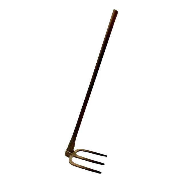 Early 20th Century Meiji Japanese Fire Fighter Fireman’s Tool Wood Handle Iron Garden Antique Three Prong For Sale