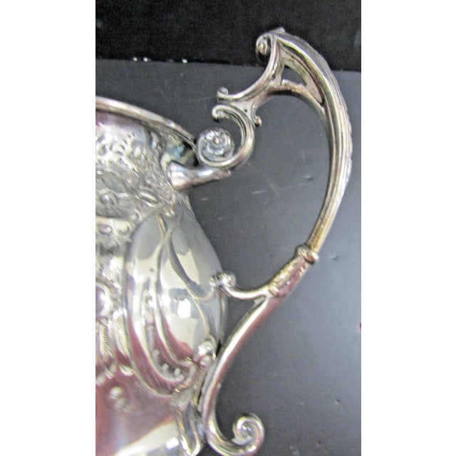 1900s Victorian Silver Plated Trophy Cup Cast Scroll Handles Chased Floral Design For Sale - Image 9 of 12