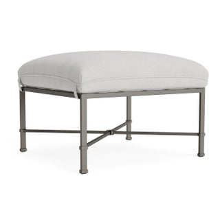 Brown Jordan Venetian Ottoman, Mica frame with Fusion Dove fabric For Sale