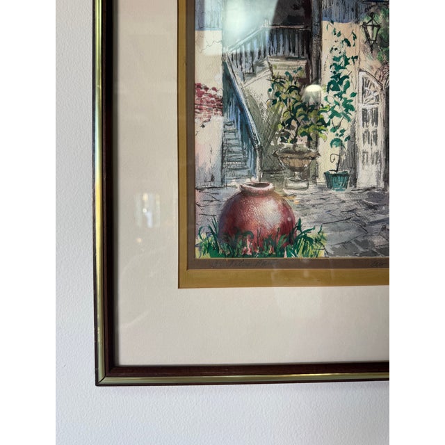 1980s Vintage Impressionist Courtyard Still Life Watercolor on Paper – Framed For Sale - Image 5 of 13