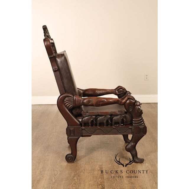 Exceptional 19th Century Anglo-Indian / Burmese Colonial Figural Carved Hardwood Throne Armchair For Sale - Image 9 of 18