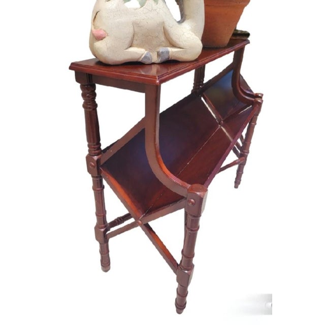 1980s ​Pair of Vintage Mahogany Faux Bamboo Wood Magazine Rack End Tables / Canterburys- A Pair For Sale - Image 5 of 8