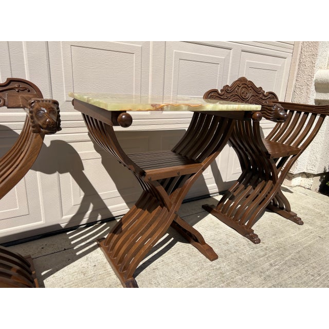 19 Century Savonarola Seating Set- 4 Pieces (1 Table/ 1Marble Top, 2 Chairs For Sale - Image 4 of 11