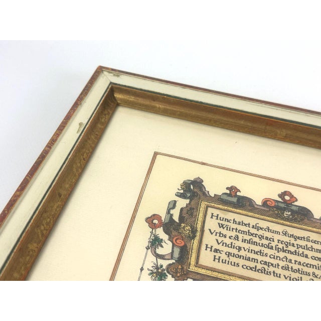 Jonathan Sauter, After Jonathan Sauter, View of Stuttgart in 1592, Colored Copperplate Engraving, 1960s, Framed For Sale - Image 6 of 11