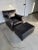 Wood TexStyle Custom Black Aniline Leather Club Chair and Ottoman For Sale - Image 7 of 10